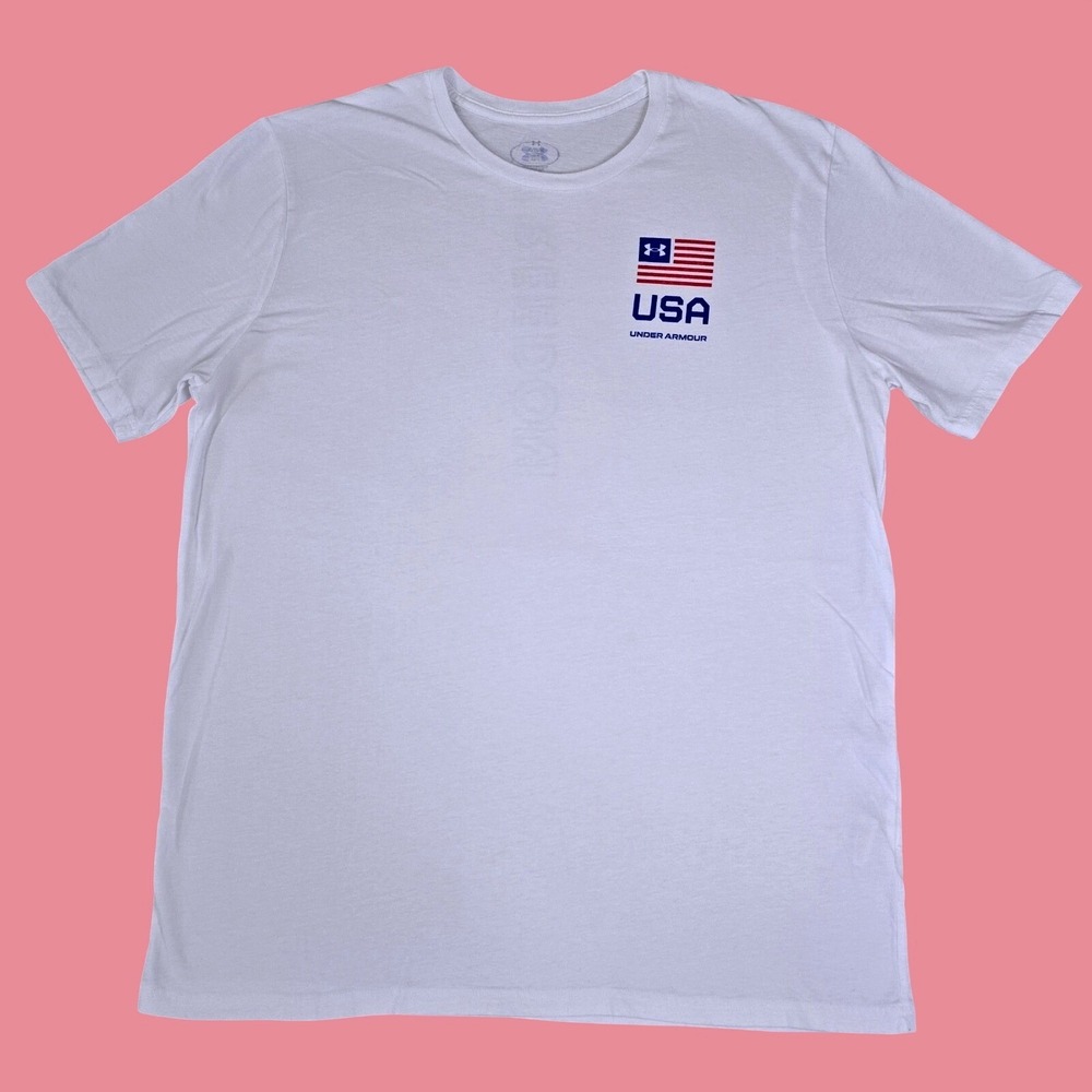Under Armour Mens Sz XL Patriotic White USA Freedom Graphic T-Shirt 4th of July
